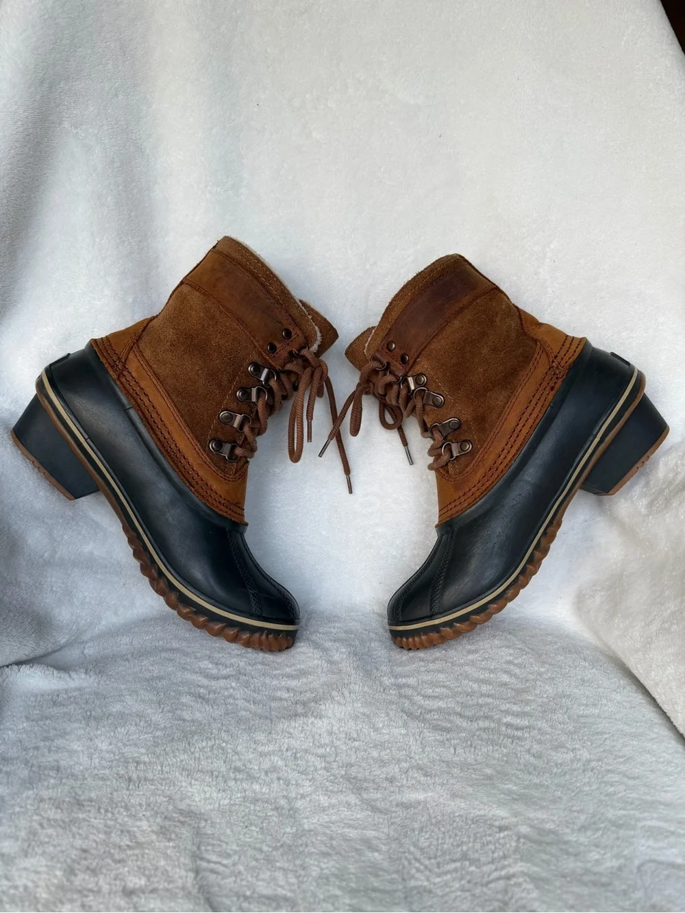 Sorel Fancy Lace II Womens Boots 6 Brown Waterproof Leather Lace Up Duck